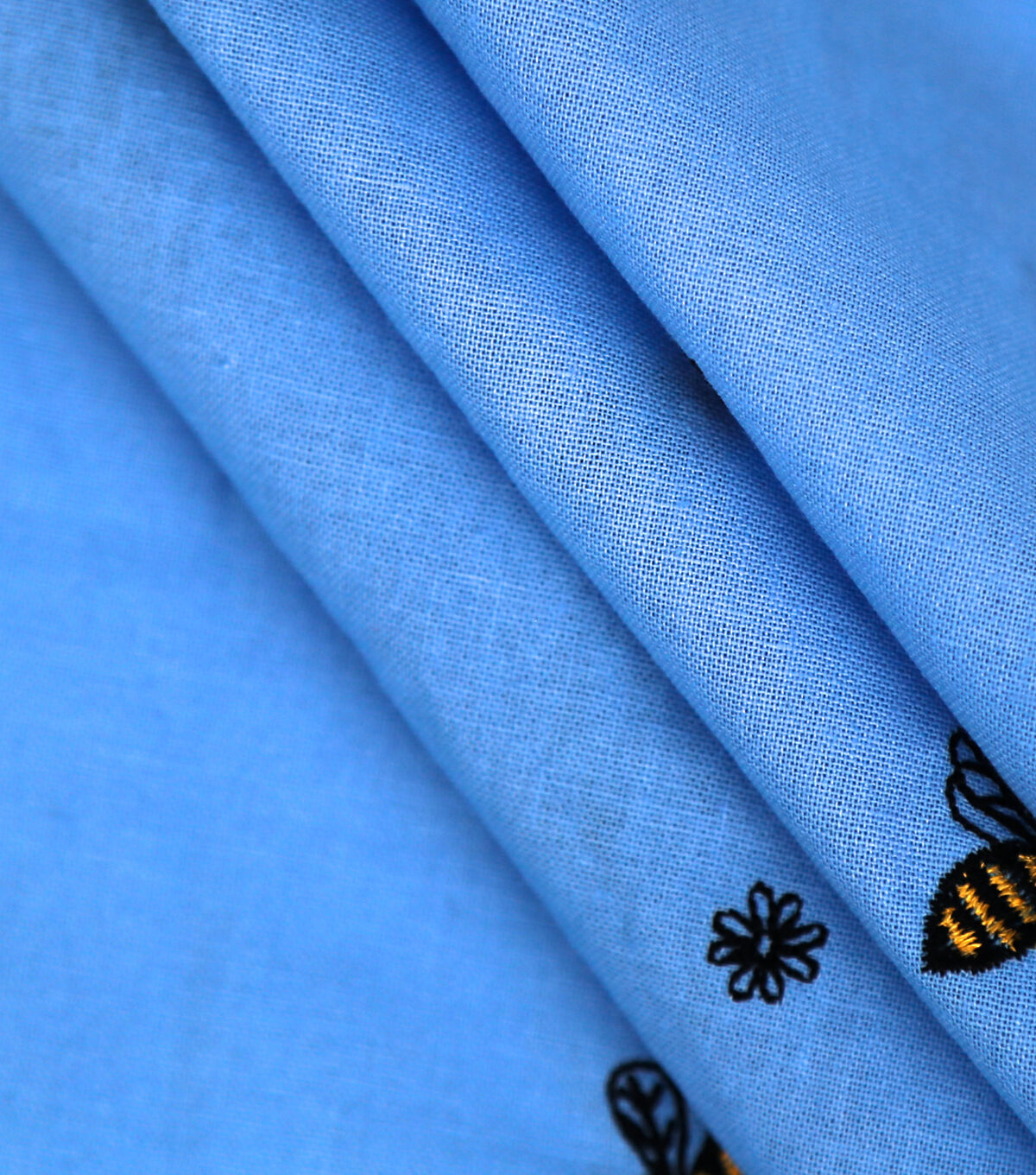 Embroidered Bees & Floral on Blue Quilt Cotton Fabric by Keepsake Calico