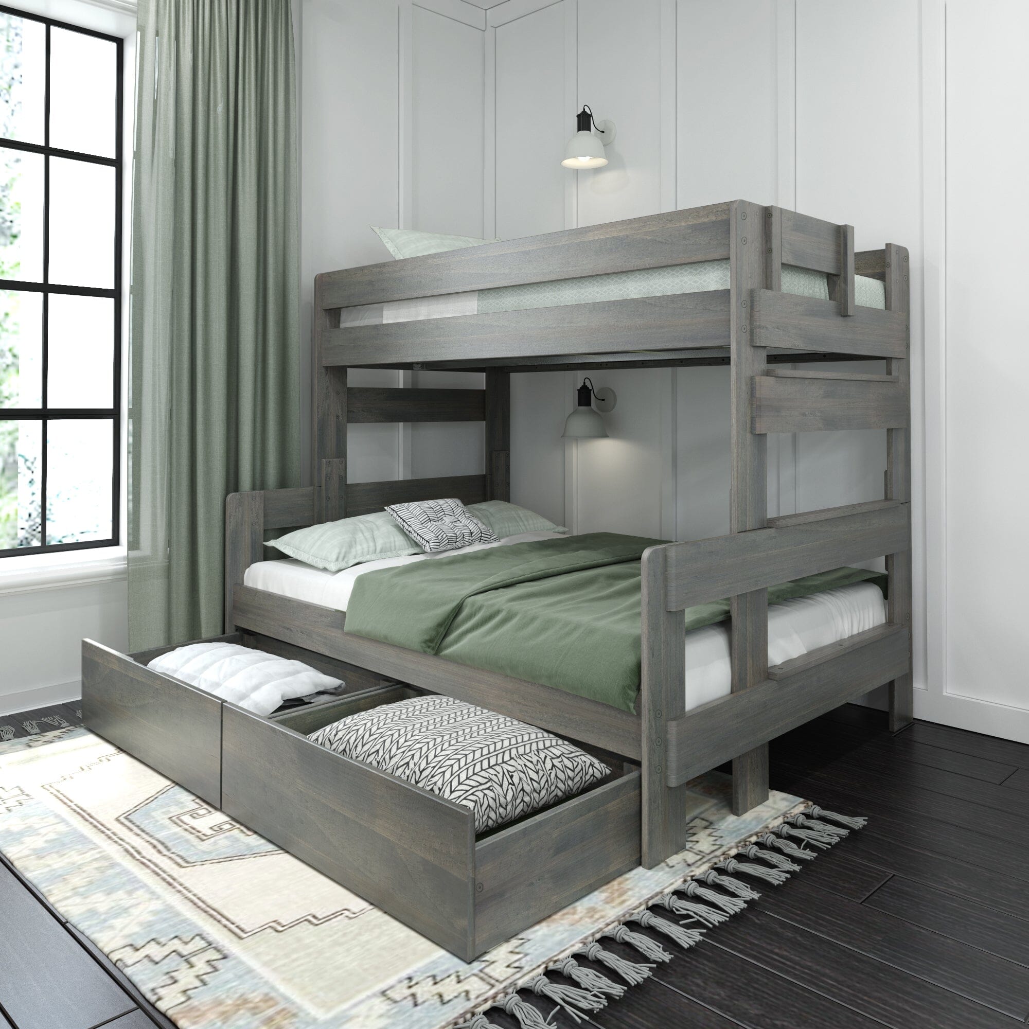 🎄Store Closing Sale💖Modern Farmhouse Twin over Full Bunk Bed with Storage Drawers