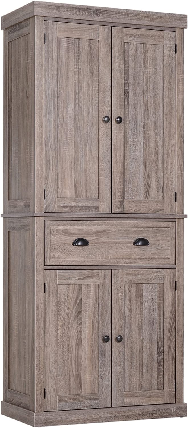 HOMCOM 72 Traditional Freestanding Kitchen Pantry Cupboard with 2 Cabinet